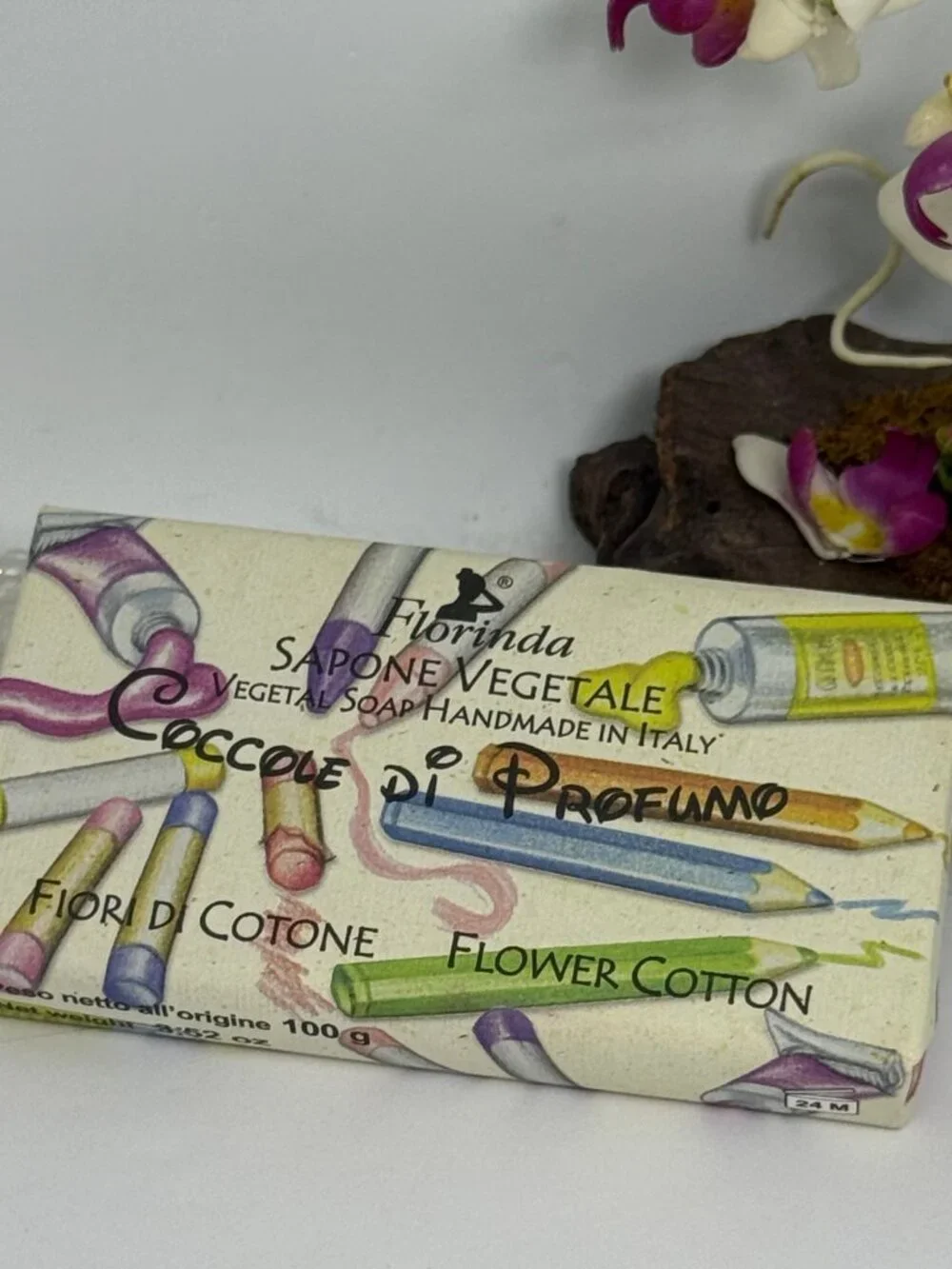 2x Florinda Vegetable Perfumed Bath Soap - Talc & Flower Cotton - 3.52 oz - New